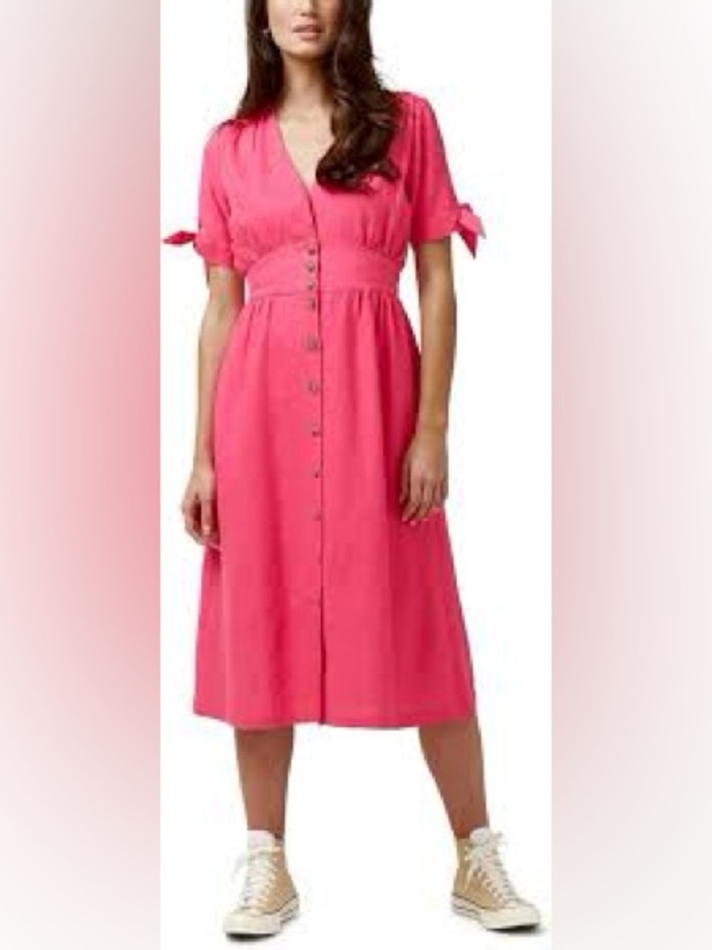 Buffalo David Bitton Linen Blend-Neck Button Front Midi Dress Size XS